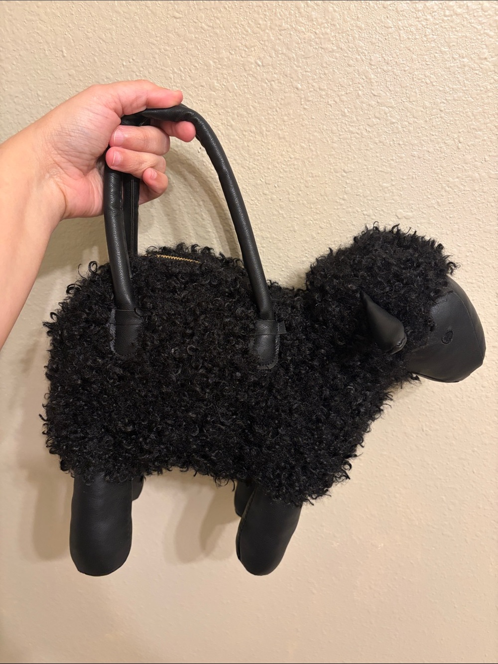 Black Faux Shearling Sheep Mini Bag with Top Handles VIRAL